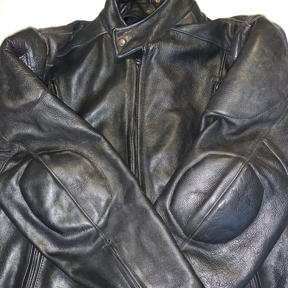 Black leather motorcycle jacket